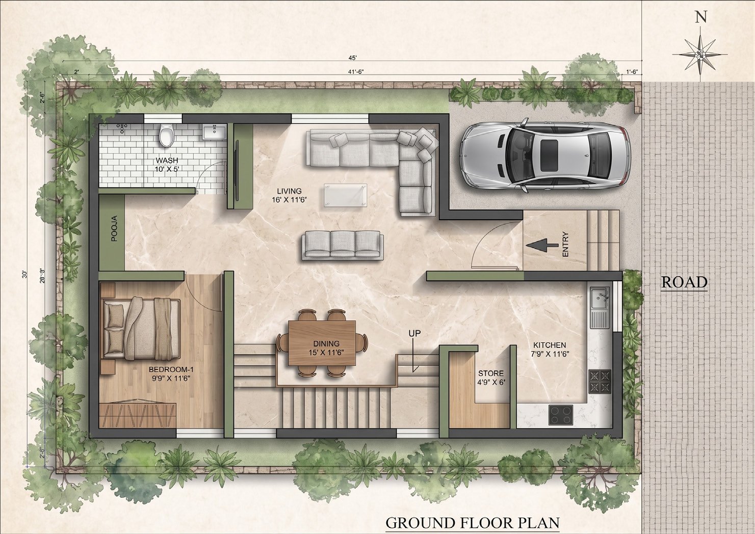 East Facing Ground Floor Plan